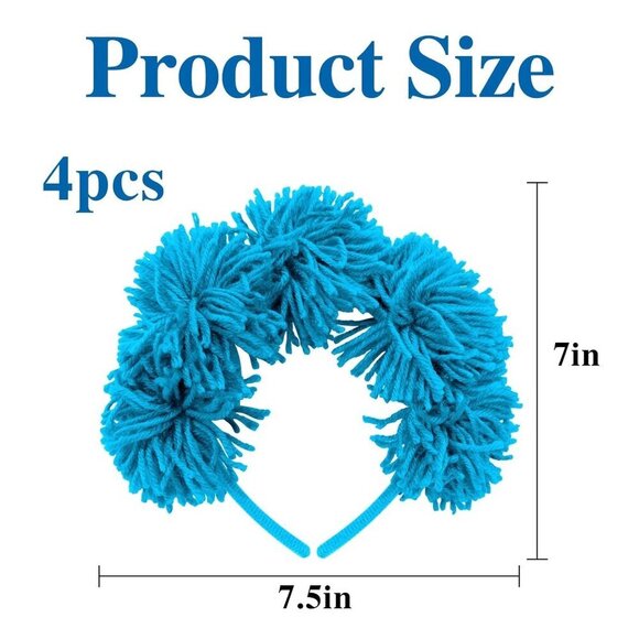 4 Pcs Blue Fuzzy Pom Pom Headbands Kids Adults Costume Accessories main image 7